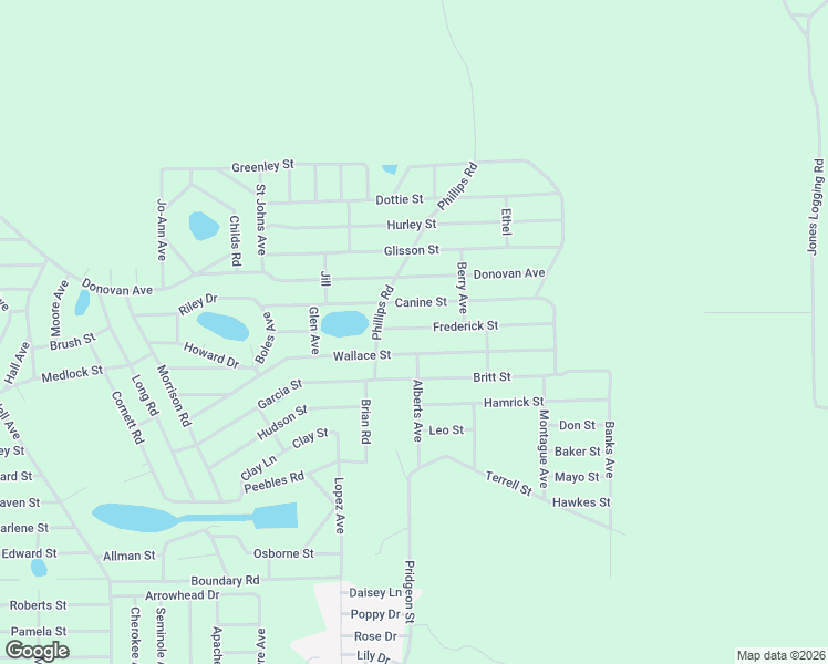 map of restaurants, bars, coffee shops, grocery stores, and more near 108 Frederick Street in Interlachen