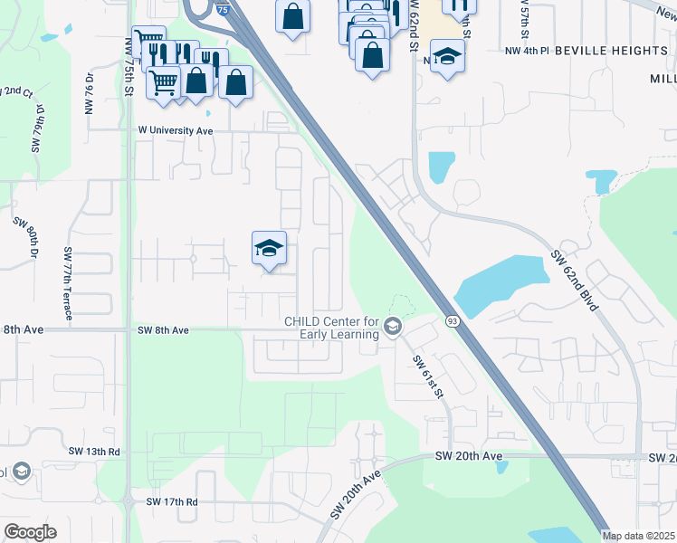 map of restaurants, bars, coffee shops, grocery stores, and more near 262 Bishop Drive in Gainesville