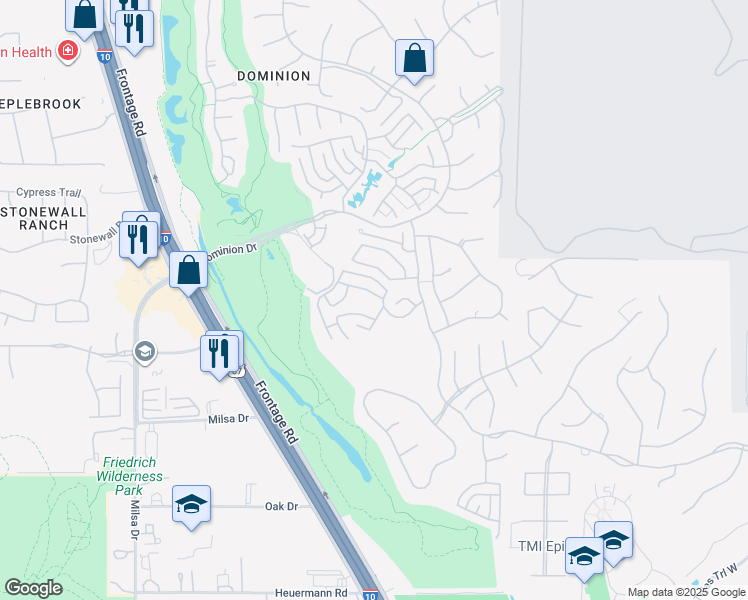 map of restaurants, bars, coffee shops, grocery stores, and more near 6704 Ghia Lane in San Antonio