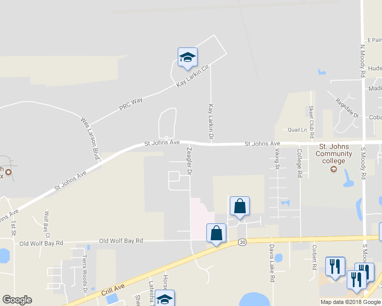 map of restaurants, bars, coffee shops, grocery stores, and more near 199 Zeagler Drive in Palatka