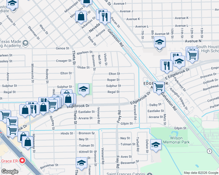 map of restaurants, bars, coffee shops, grocery stores, and more near 626 Sulphur Street in Houston