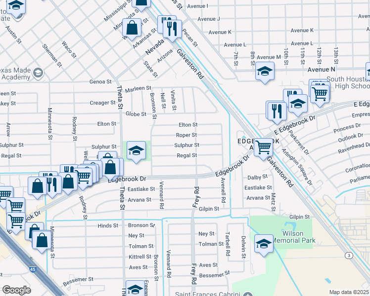 map of restaurants, bars, coffee shops, grocery stores, and more near 618 Sulphur Street in Houston