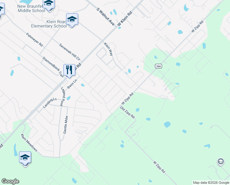 map of restaurants, bars, coffee shops, grocery stores, and more near 724 Red Barn Bend in New Braunfels