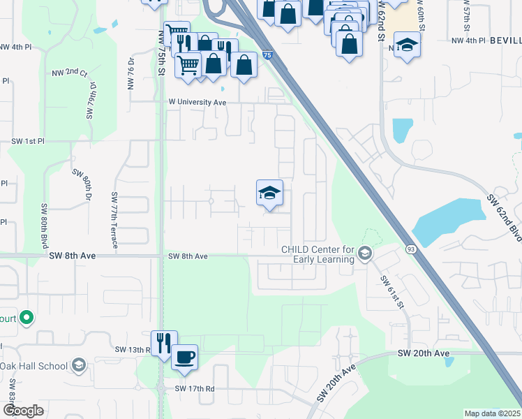 map of restaurants, bars, coffee shops, grocery stores, and more near in Gainesville