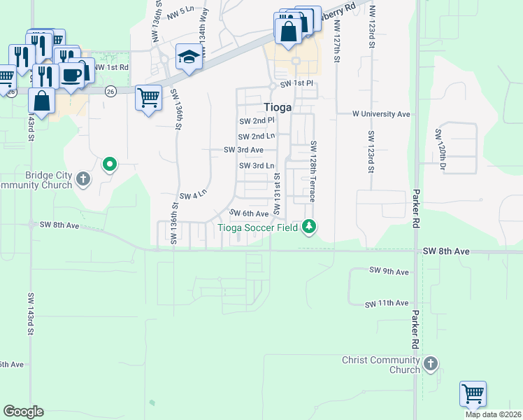 map of restaurants, bars, coffee shops, grocery stores, and more near 13144 Southwest 6th Avenue in Newberry