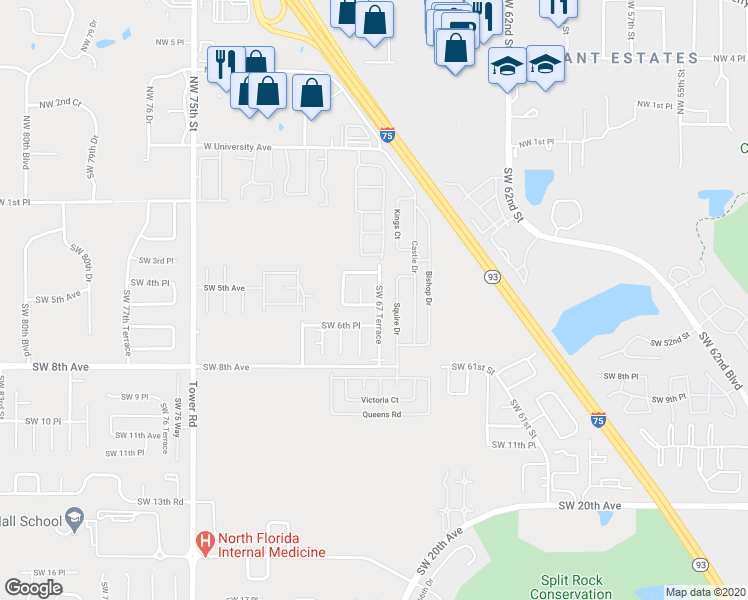 map of restaurants, bars, coffee shops, grocery stores, and more near 514 Southwest 67th Terrace in Gainesville