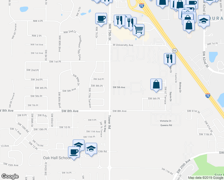 map of restaurants, bars, coffee shops, grocery stores, and more near in Alachua County