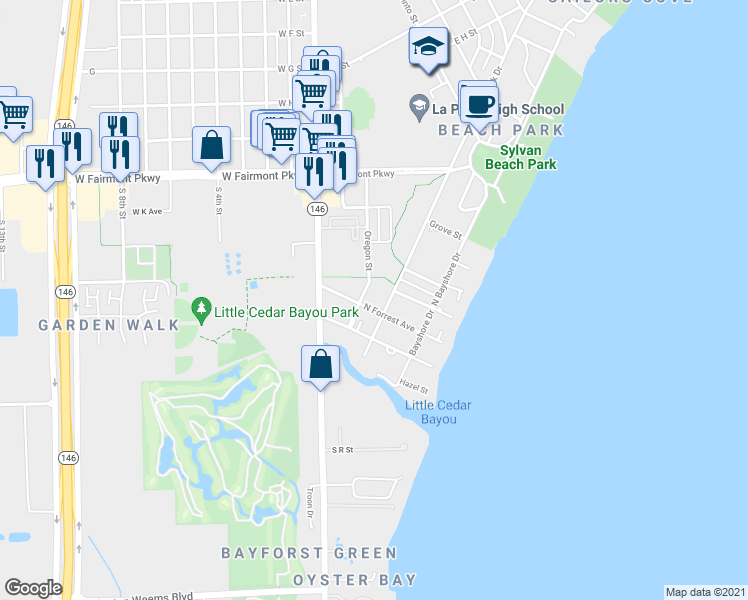 map of restaurants, bars, coffee shops, grocery stores, and more near 59 North Forrest Avenue in La Porte