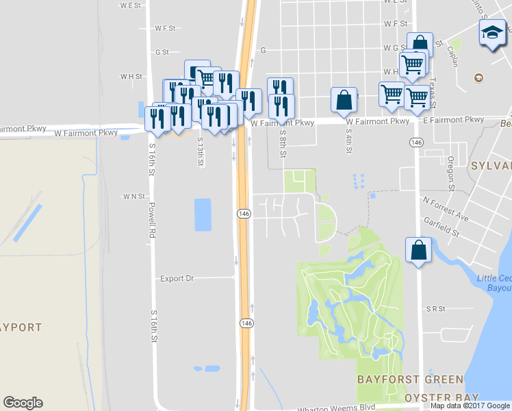 map of restaurants, bars, coffee shops, grocery stores, and more near 1415 Texas 146 in La Porte