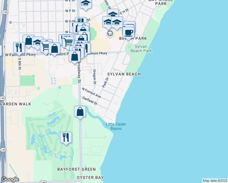 map of restaurants, bars, coffee shops, grocery stores, and more near 120 Sylvan Street in La Porte