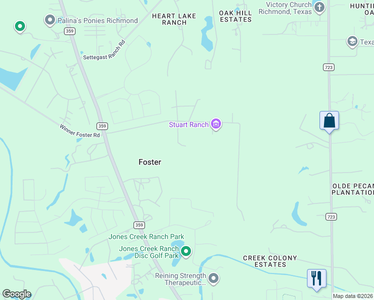 map of restaurants, bars, coffee shops, grocery stores, and more near 8414 Farm to Market 359 in Richmond