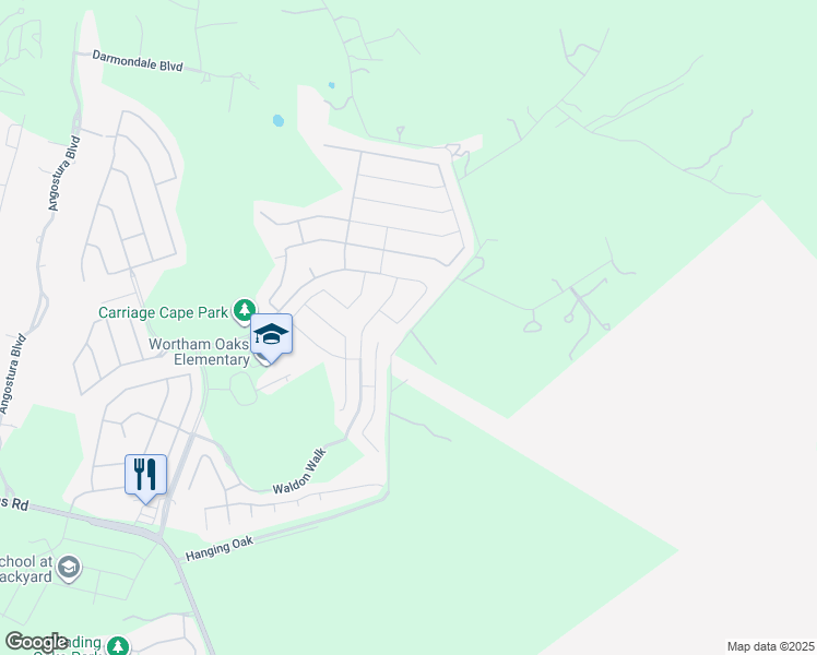 map of restaurants, bars, coffee shops, grocery stores, and more near 22202 Waldon Vale in San Antonio