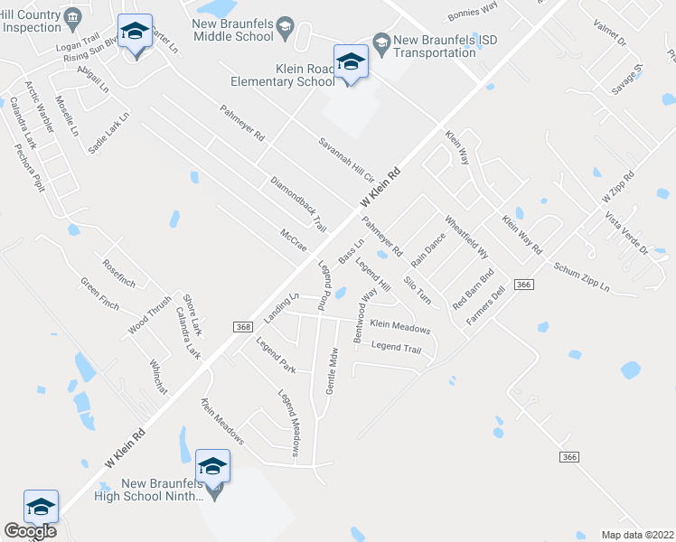 map of restaurants, bars, coffee shops, grocery stores, and more near 111 Bass Lane in New Braunfels