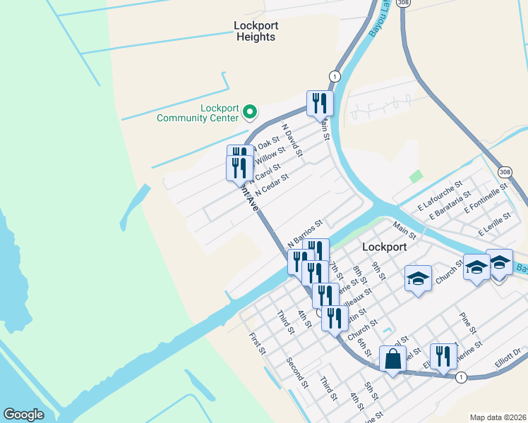 map of restaurants, bars, coffee shops, grocery stores, and more near 5811 Crescent Avenue in Lockport