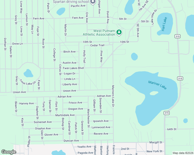 map of restaurants, bars, coffee shops, grocery stores, and more near Bay Street in Interlachen