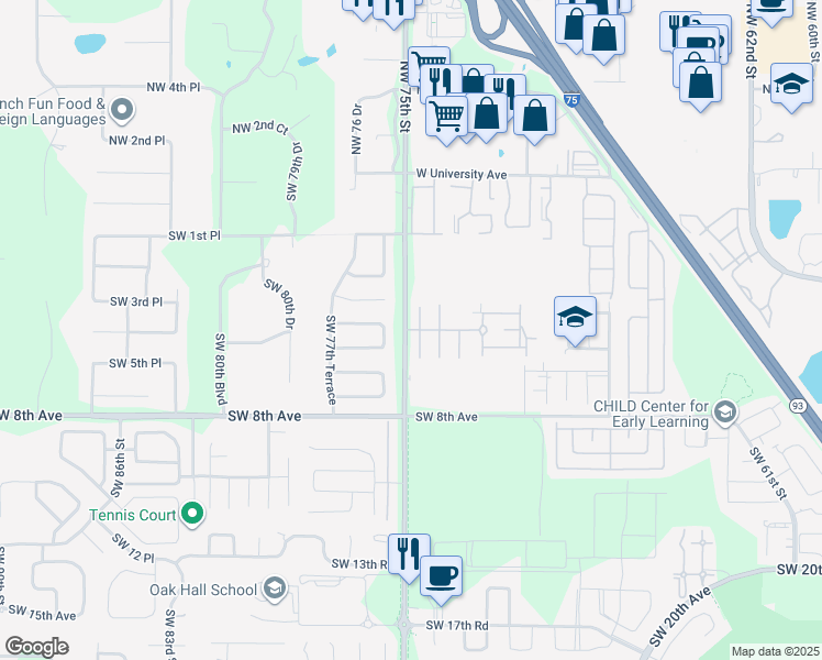 map of restaurants, bars, coffee shops, grocery stores, and more near in Alachua County
