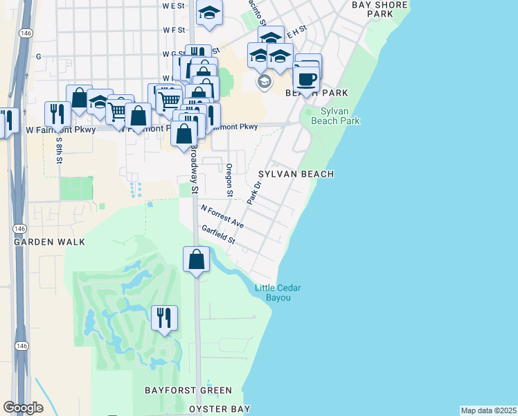 map of restaurants, bars, coffee shops, grocery stores, and more near 120 Sylvan Street in La Porte
