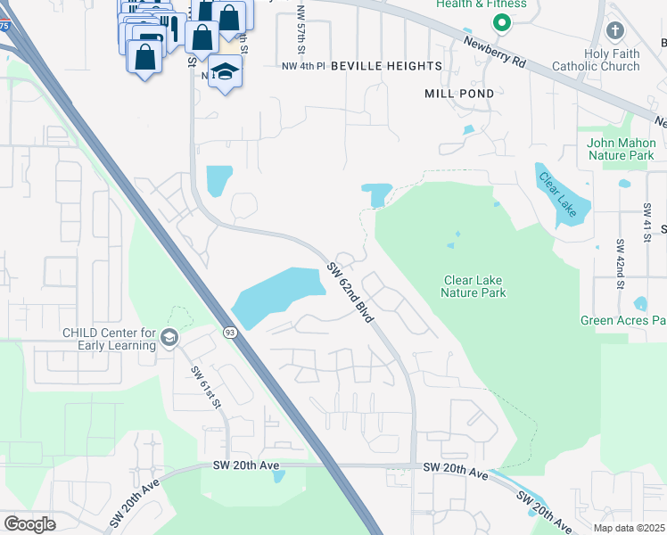 map of restaurants, bars, coffee shops, grocery stores, and more near 703 Southwest 62nd Boulevard in Gainesville