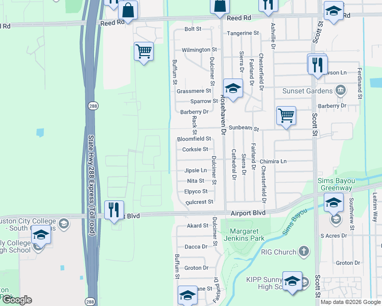 map of restaurants, bars, coffee shops, grocery stores, and more near 3022 Chimira Lane in Houston