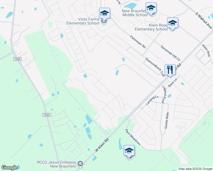 map of restaurants, bars, coffee shops, grocery stores, and more near 914 West Klein Road in New Braunfels