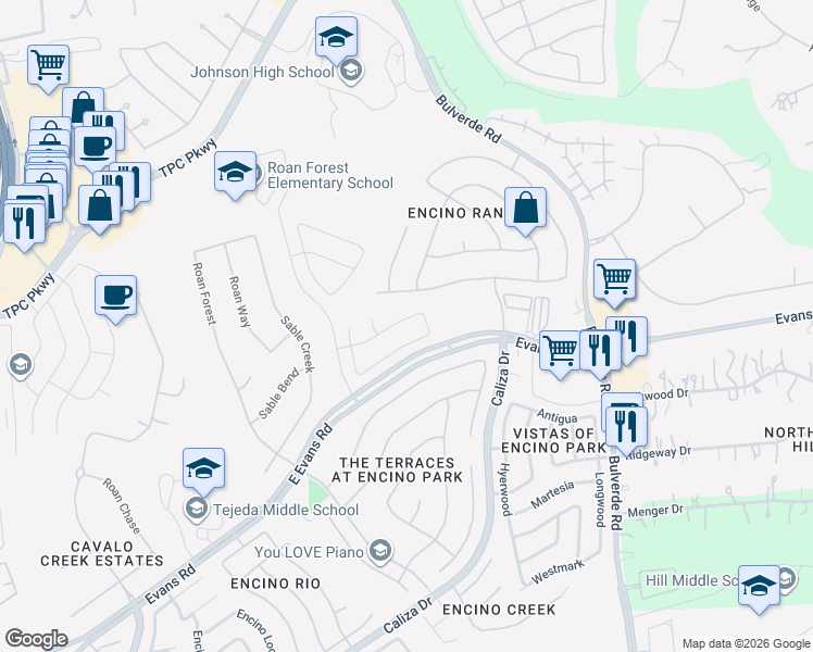 map of restaurants, bars, coffee shops, grocery stores, and more near 3331 Roan Valley in San Antonio