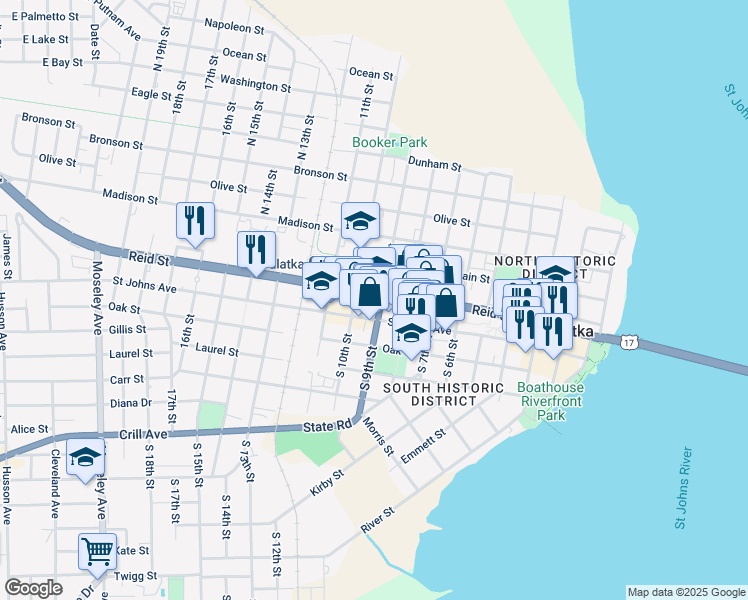 map of restaurants, bars, coffee shops, grocery stores, and more near in Palatka