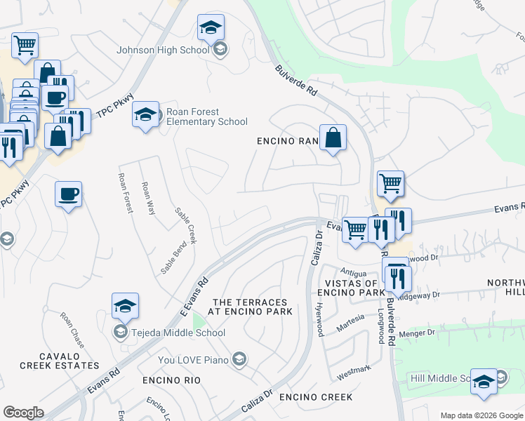 map of restaurants, bars, coffee shops, grocery stores, and more near 3330 Roan Valley in San Antonio