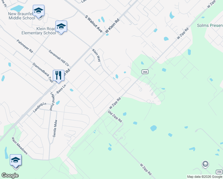 map of restaurants, bars, coffee shops, grocery stores, and more near 2833 Ridge Berry Road in New Braunfels