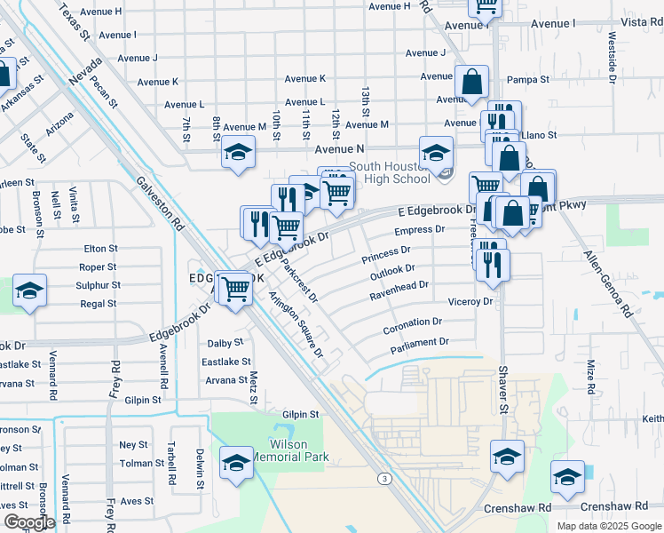 map of restaurants, bars, coffee shops, grocery stores, and more near 116 East Edgebrook Drive in Houston
