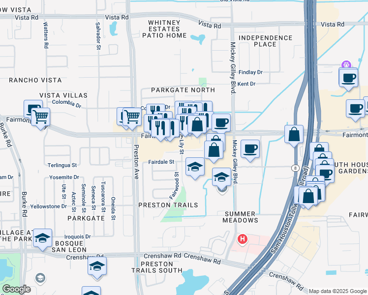 map of restaurants, bars, coffee shops, grocery stores, and more near 4960 Fairmont Parkway in Pasadena