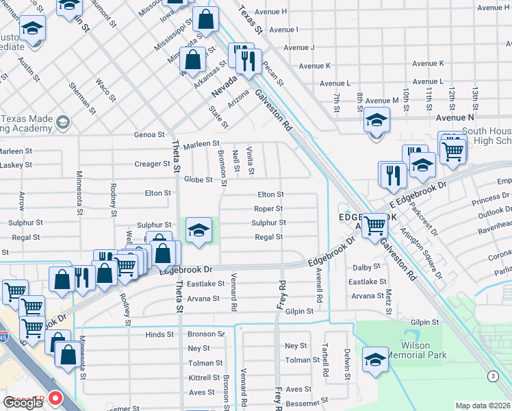 map of restaurants, bars, coffee shops, grocery stores, and more near 614 Elton Street in Houston