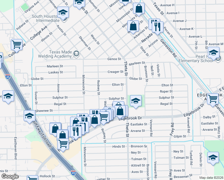 map of restaurants, bars, coffee shops, grocery stores, and more near 838 Elton Street in Houston