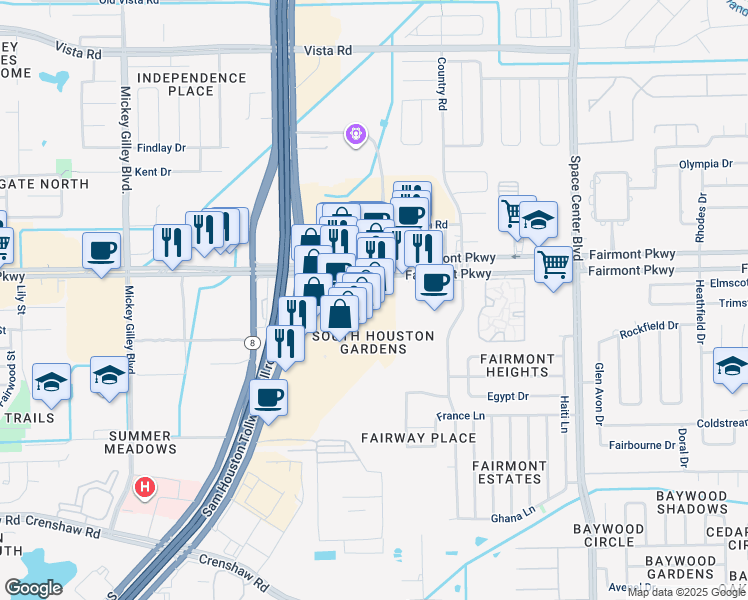 map of restaurants, bars, coffee shops, grocery stores, and more near 5726 Fairmont Parkway in Pasadena