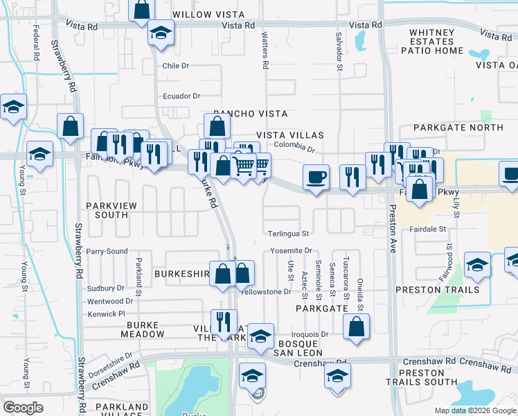 map of restaurants, bars, coffee shops, grocery stores, and more near 4030 Watters Road in Pasadena
