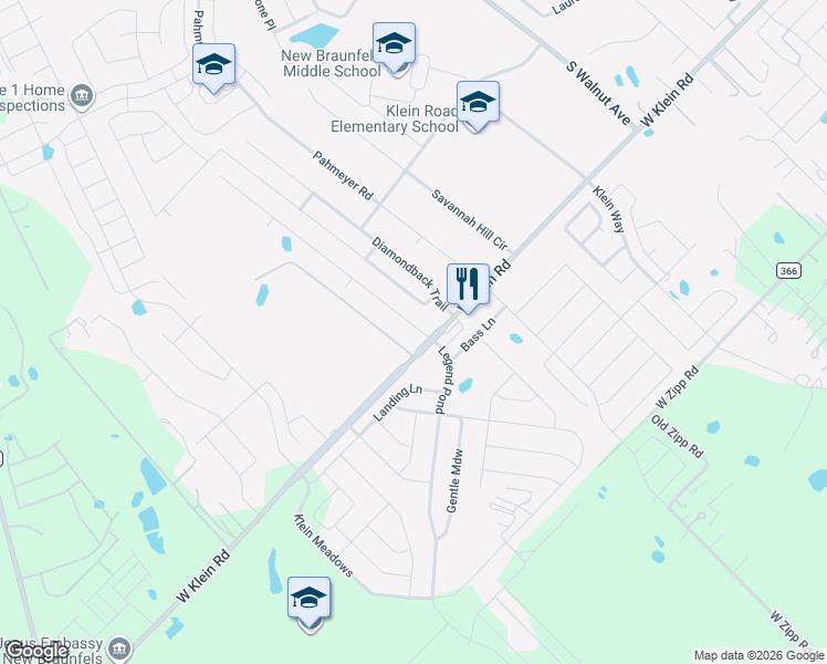 map of restaurants, bars, coffee shops, grocery stores, and more near 2674 McCrae in New Braunfels