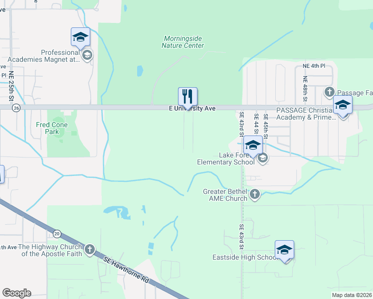 map of restaurants, bars, coffee shops, grocery stores, and more near 301-399 SE 39th St in Gainesville