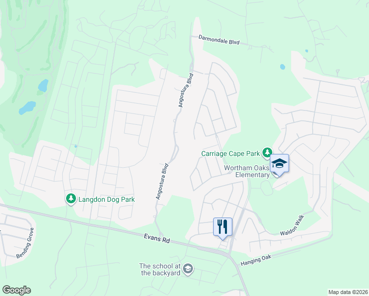 map of restaurants, bars, coffee shops, grocery stores, and more near 22334 Angostura Boulevard in San Antonio