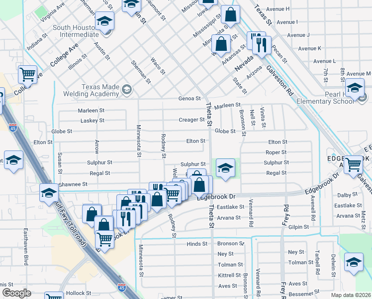 map of restaurants, bars, coffee shops, grocery stores, and more near 838 Elton Street in Houston