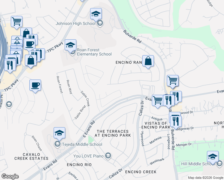 map of restaurants, bars, coffee shops, grocery stores, and more near 3331 Roan Valley in San Antonio