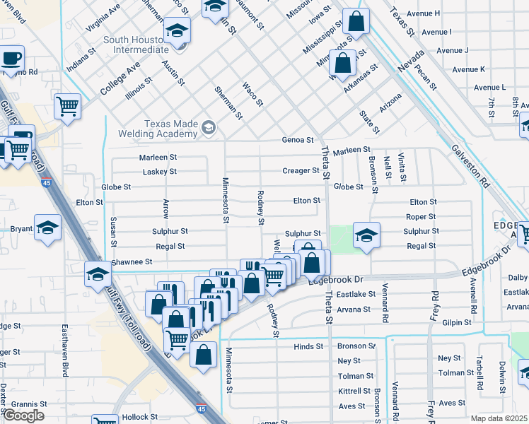 map of restaurants, bars, coffee shops, grocery stores, and more near 930 Elton Street in Houston