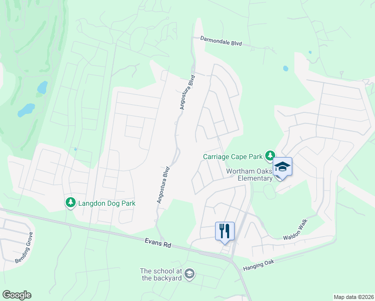 map of restaurants, bars, coffee shops, grocery stores, and more near 22334 Angostura Boulevard in San Antonio