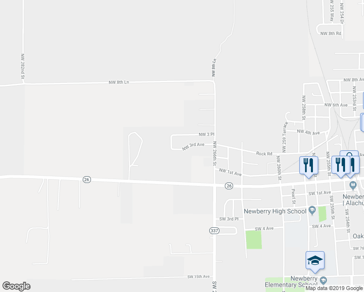 map of restaurants, bars, coffee shops, grocery stores, and more near 26816 Northwest 3rd Avenue in Newberry