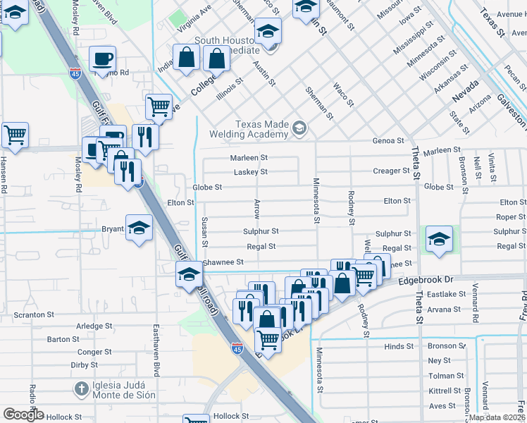 map of restaurants, bars, coffee shops, grocery stores, and more near 1231 Roper Street in Houston