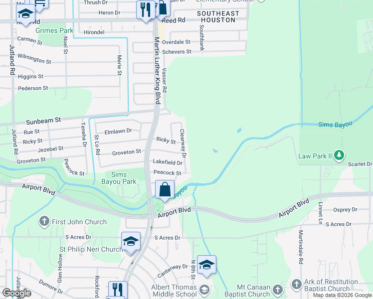 map of restaurants, bars, coffee shops, grocery stores, and more near 9311 Clearway Drive in Houston