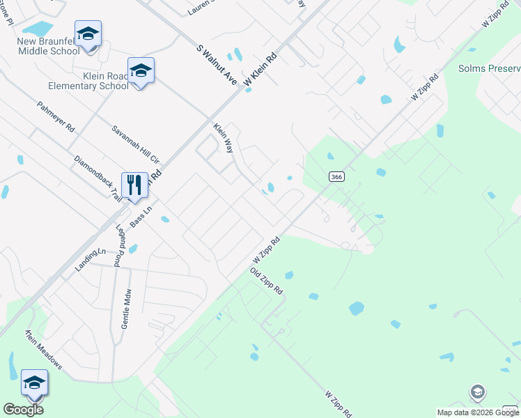 map of restaurants, bars, coffee shops, grocery stores, and more near 2833 Ridge Berry Road in New Braunfels