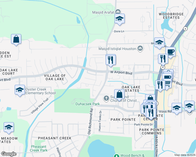map of restaurants, bars, coffee shops, grocery stores, and more near 16723 Cobbler Crossing Drive in Sugar Land