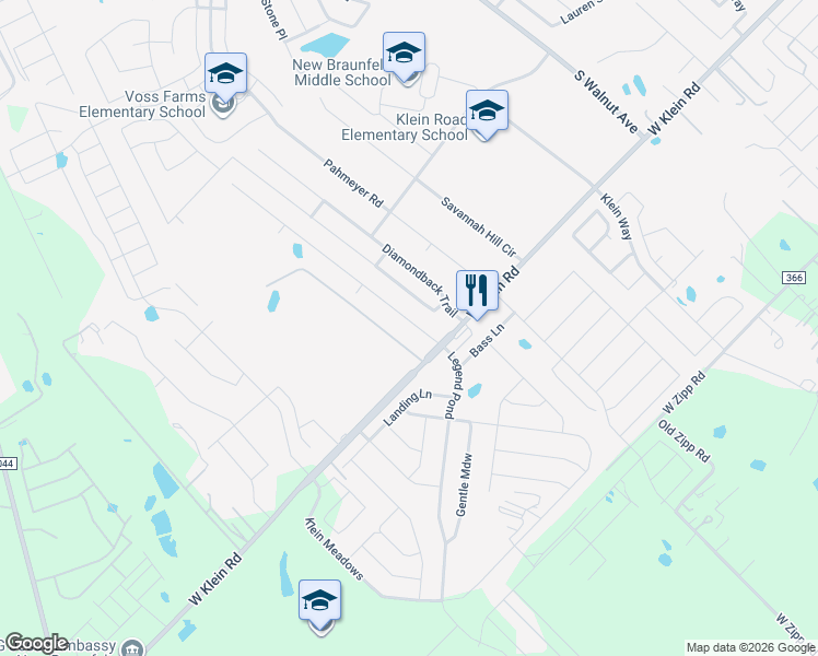 map of restaurants, bars, coffee shops, grocery stores, and more near 2674 McCrae in New Braunfels