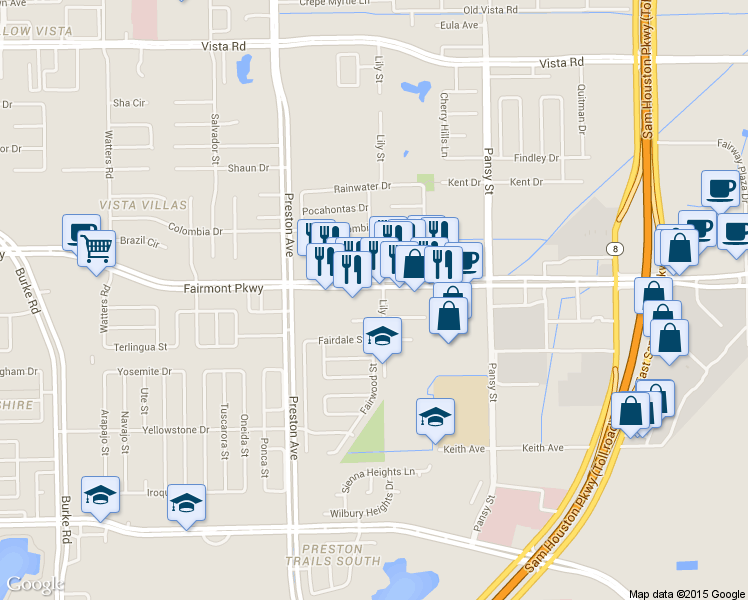 map of restaurants, bars, coffee shops, grocery stores, and more near 4960 Fairmont Pkwy in Pasadena