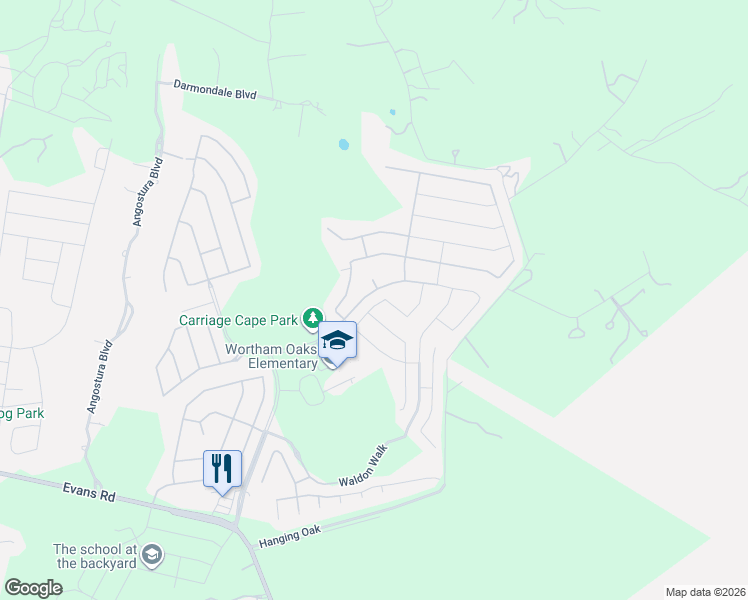 map of restaurants, bars, coffee shops, grocery stores, and more near 6003 Akin Stroll in San Antonio