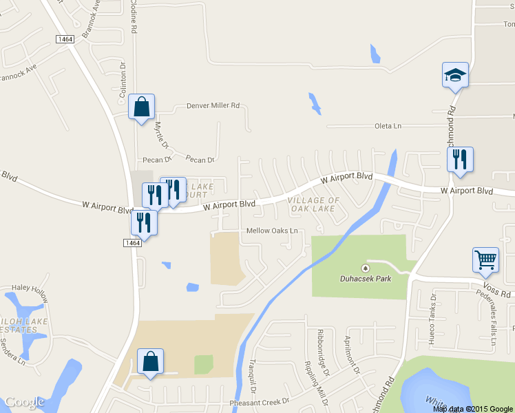 map of restaurants, bars, coffee shops, grocery stores, and more near 16402 Hidden Gate Court in Sugar Land